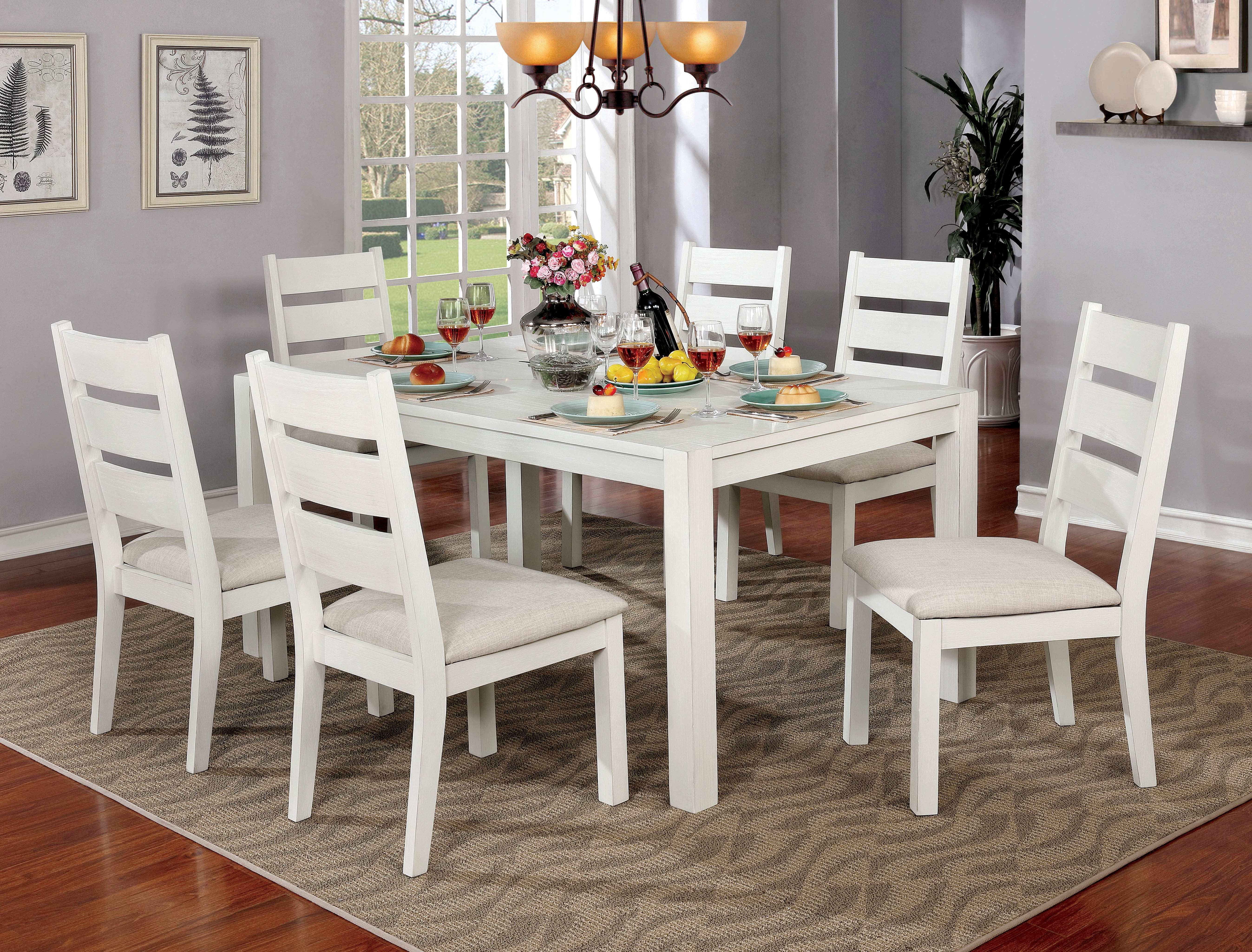 Furniture Of America Galveston Rustic Weathered White Dining Table