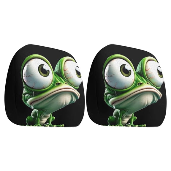 2pcs Cartoon Frogs Printed Car Headrest Protectors Fit Most Vehicles Polyester Fabric Headrest Cover Washable 26x28cm