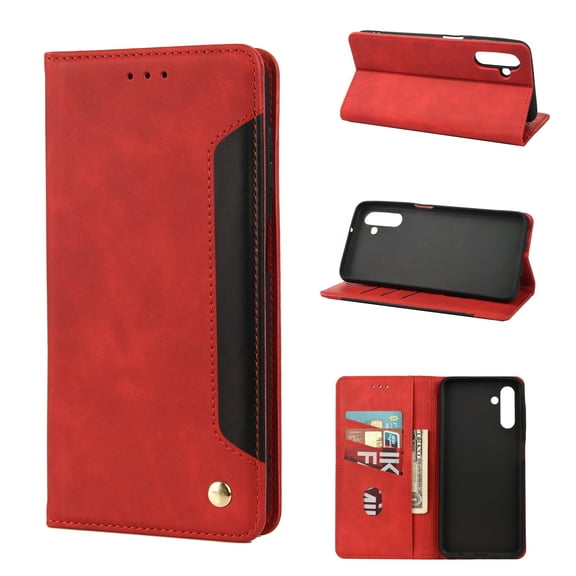 Feishell for Samsung Galaxy A25 5G Wallet Case,Shockproof Ultra Thin Premium PU Leather Magnetic Closure Card Slots Cash Pocket TPU Bumper Shock Absorbing Flip Kickstand Phone Cover,Red