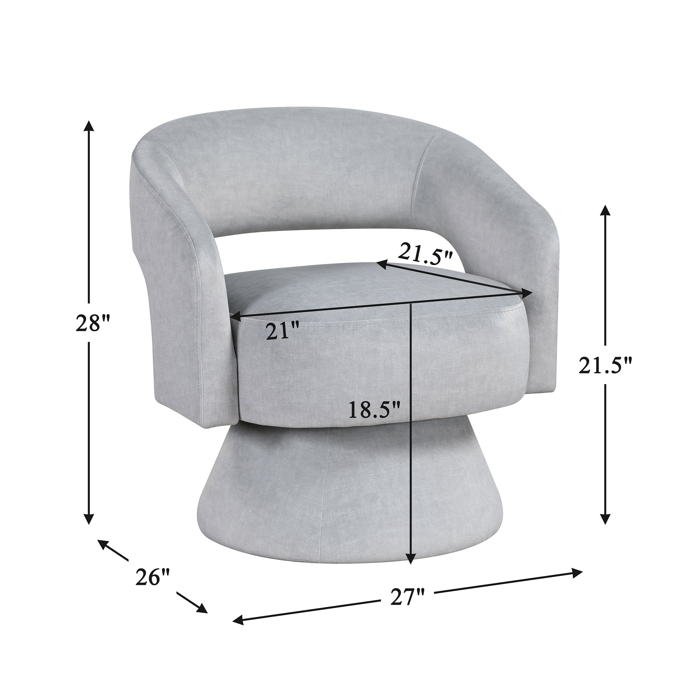 OakvillePark Alderwyn Velvet Swivel Chair with Round Base, Gray