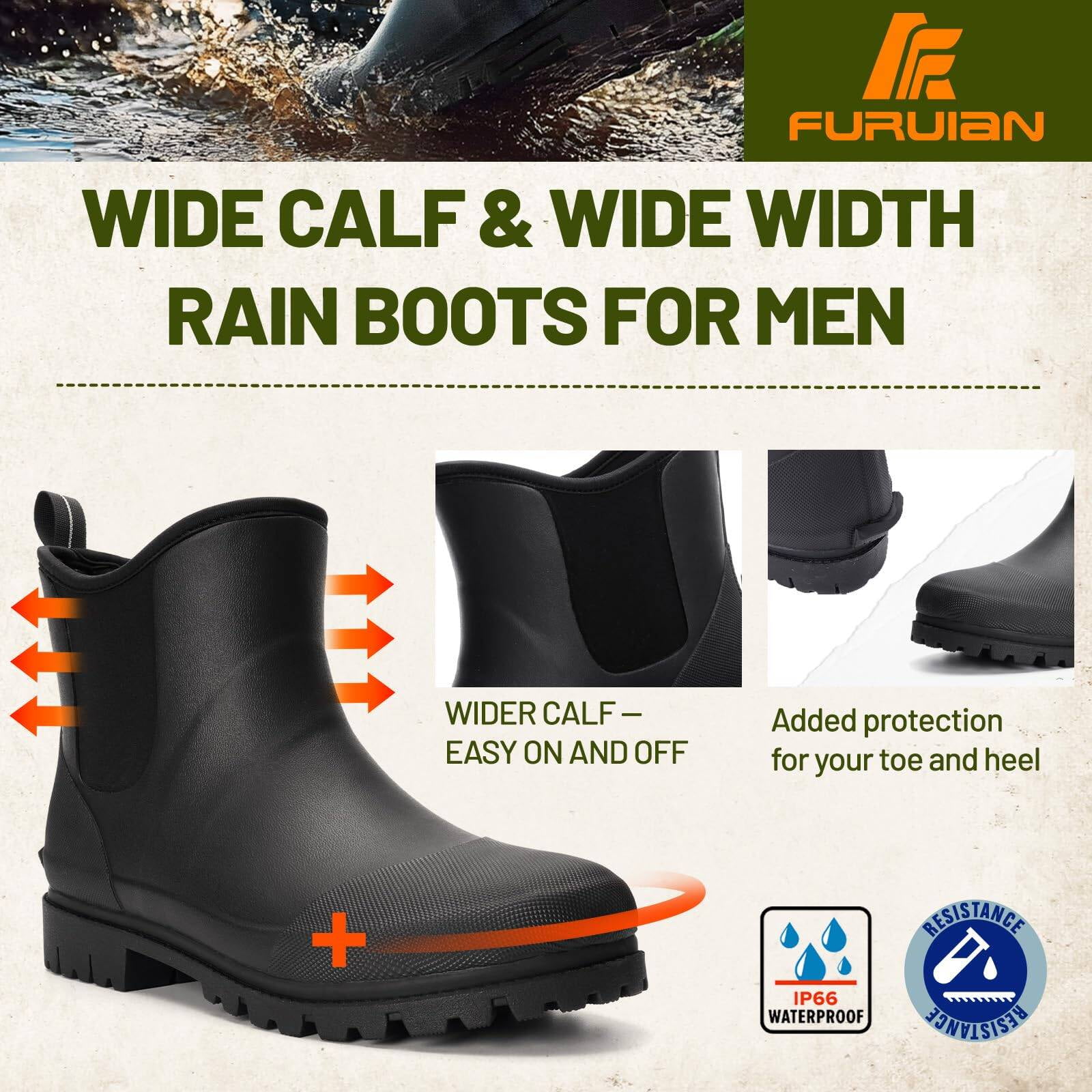 Men's Steel Toe Rain Boots Rubber Work Boots Chelsea Rain Boots Waterproof Ankle/Short Mud Boots for Men Non Slip Construction Boots Hunting Boots for Agriculture and Industrial Working