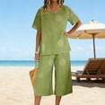 thumbnail image 2 of Stamozd Beach Vacation Matching Sets Women Clothing Summer V Neck Short Sleeve Boho Tops and Capri Pants Casual Cotton Travel Outfits for Women Green L, 2 of 9