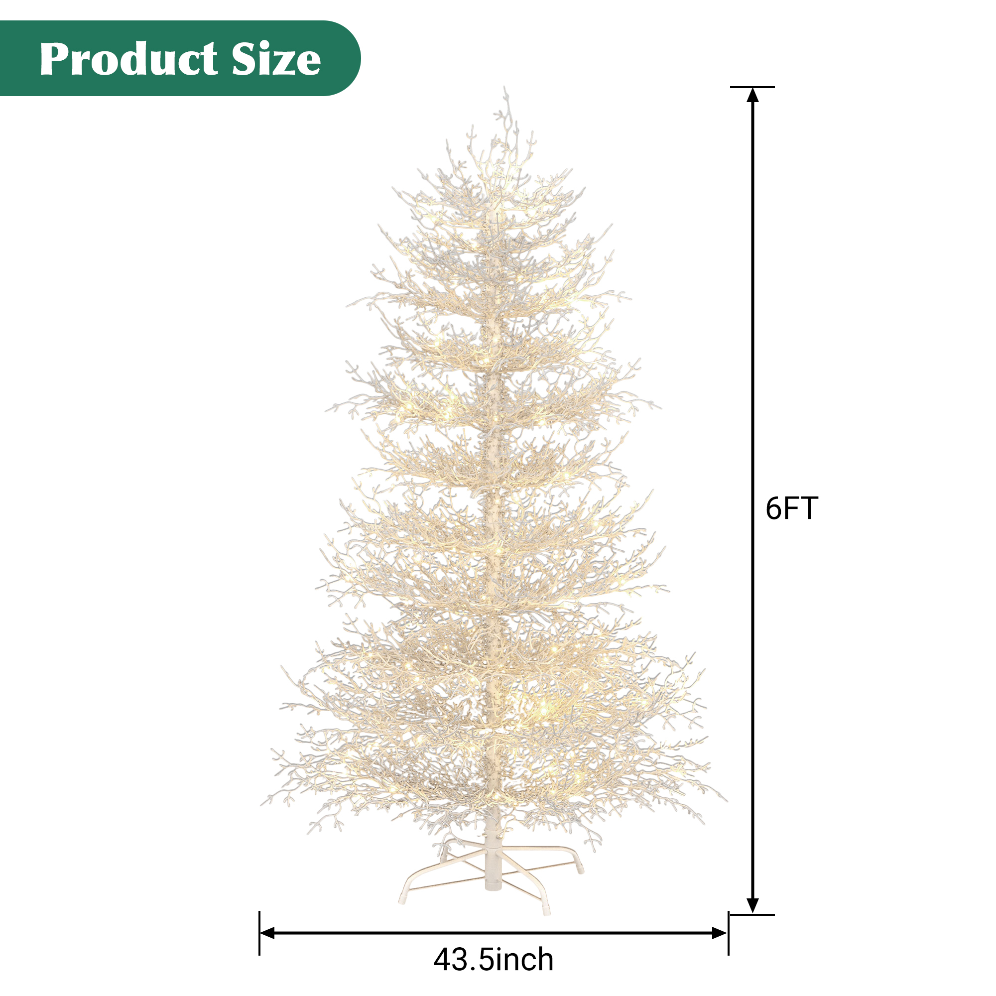 Alvantor 6Ft Pre-Lit Artificial Christmas Tree Aspen Fir Tree with Snow Flocked Branch Tips & 420 LED Lights for Holiday Decoration White
