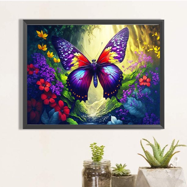 Cuadros Decorativos Pintura de diamante 5D DIY Taladro redondo completo Mariposa Decoración del hogar Arte Artesanía DQrwqpou embutido en tela