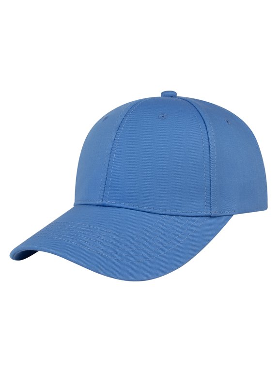 6 Panel Baseball Cap Structured Mid Profile Cotton Twill Sun Hat-Blue