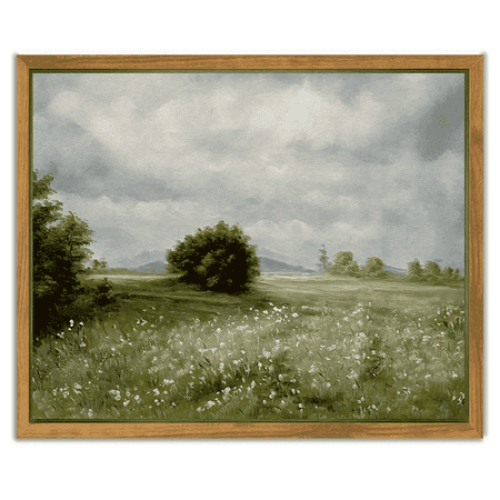 Drsoum Framed Canvas Wall Art Vintage Classical Oil Painting Grassland Room Decor for Bathroom Bedroom Living Room - 8x10in Natural Framed