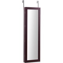 Patiojoy Lockable Armoire Dressing Organizer Wall Door Mounted Mirrored Jewelry Cabinet w/ LED Lights Coffee