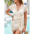 thumbnail image 2 of Women Bathing Suit Cover Up Sheer V Neck Short Sleeve Wrap Cover Ups for Swimwear  L, 2 of 8