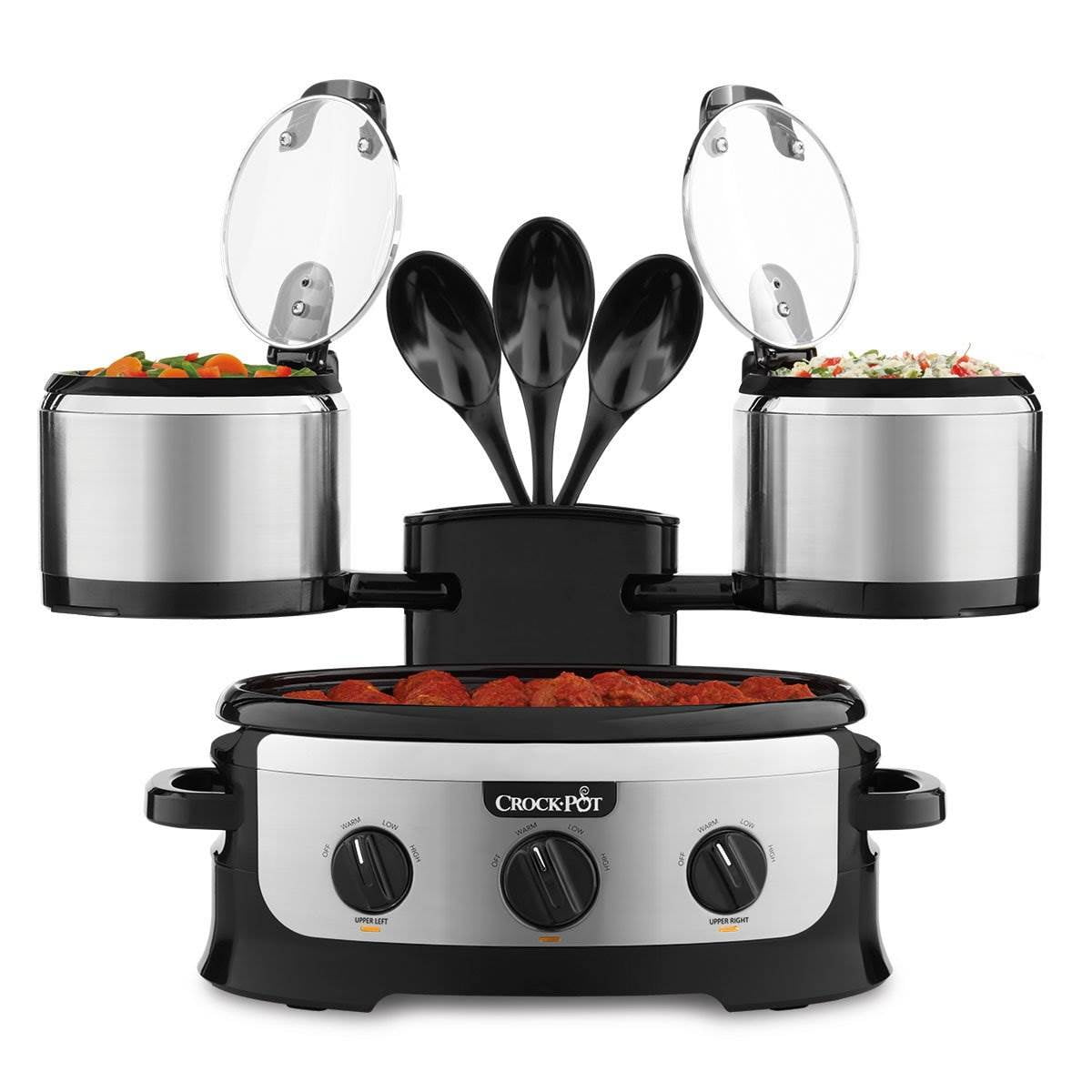 Slow Cooker with 3 Spoons,3 Mini Crock for Dips,3 1.5-Quart Crock Food  Warmers Buffet Server, Dishwasher Safe Glass Lid & - AliExpress