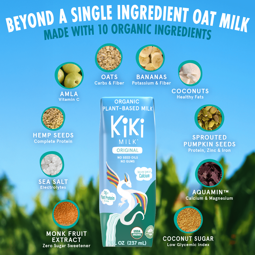 Original Kiki Milk, Organic, Plant Based, Gum Free, GMO Free, Dairy Free, Soy Free, Gluten Free, Glyphosate Free (8 oz • Pack of 12)