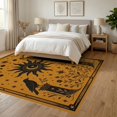 thumbnail image 3 of ODIKA 6'x9' Washable Area Rug Non-Slip, Chair-Friendly, Black Golden Starry Night and Nature Motifs Elegant Celestial with Birds Florals for Dining Room, Under Table, Office Décor, 3 of 7