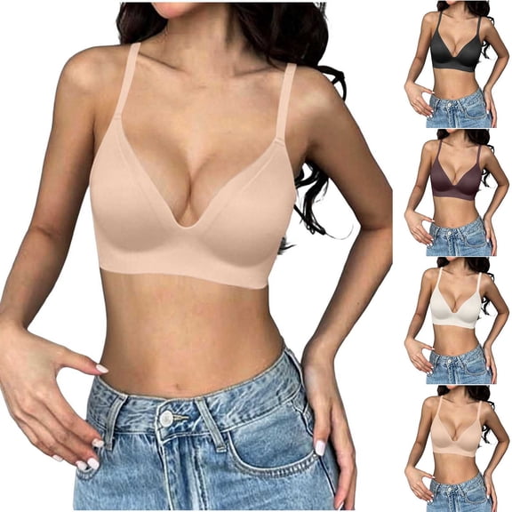 LIHOFIO Womens Jelly Bras Solid Color Deep V Seamless Lift Wireless Daily Support