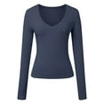 thumbnail image 4 of Chemises à Manches Longues pour Femmes Col en V Sortie Ajustée Crop Top Décontracté Mode Automne 2025, 4 of 5