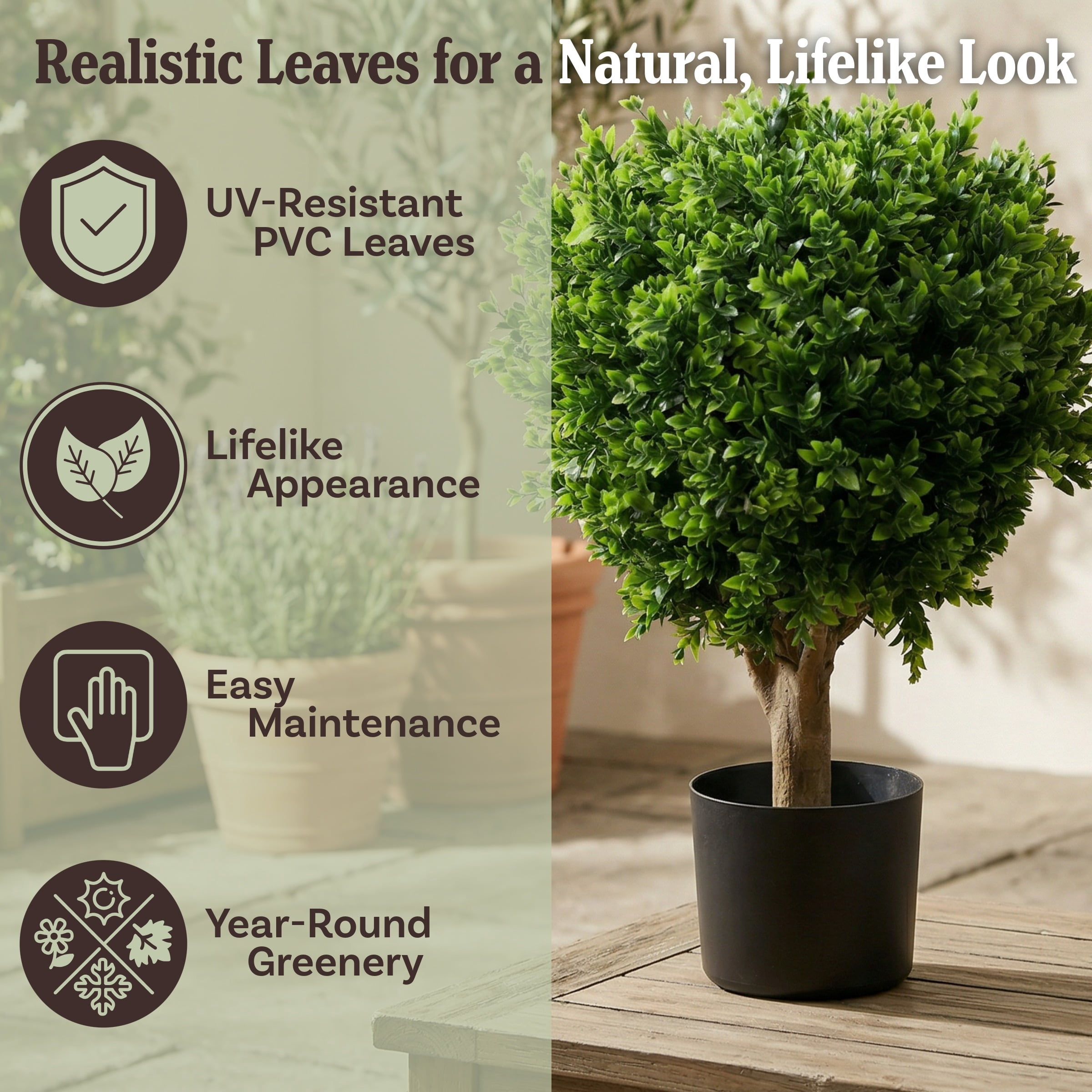 Pure Garden Set of 2 Hedyotis Artificial Trees - UV-Resistant Fake Plants
