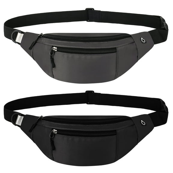 Bocaoying 2 Pack Fanny Pack for Men Women, Lightweight Waist Bag with 2-Zipper Pockets, Water Resistant Sports Bum Bag with Adjustable Strap for Hiking Running Cycling (Black, Gray)
