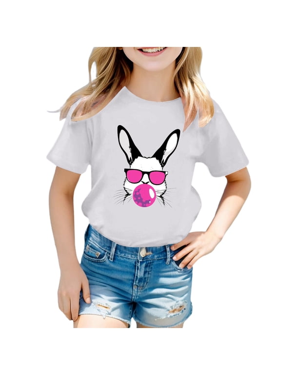 Girl's Cute Easter Print Round Neck Short Sleeved Casual T Shirt Top Mega64 Shirt Light Shirts for Kids Toddler Girl Shirt 2t Girls Tee Shirt Girls Long Sleeve Thermal Camisole Girls T Shirts for Kid