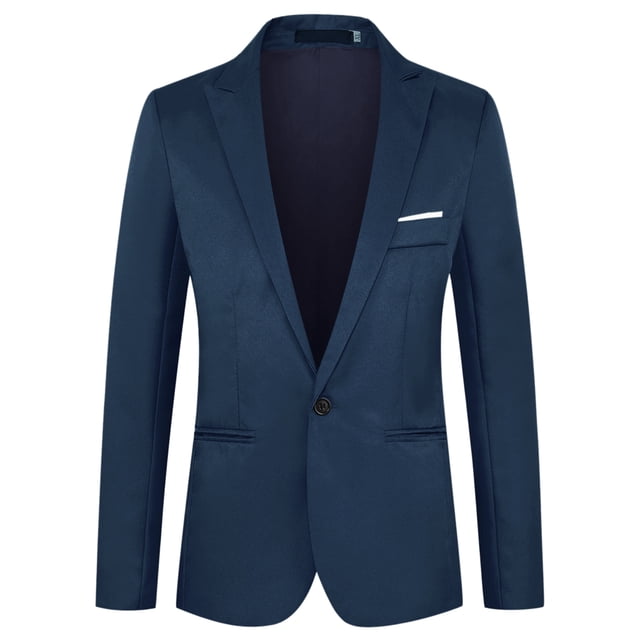 Lars Amadeus Blazer formal ajustado para hombre, traje de vestir con un botón y un solo pecho, abrigo deportivo Azul oscuro S