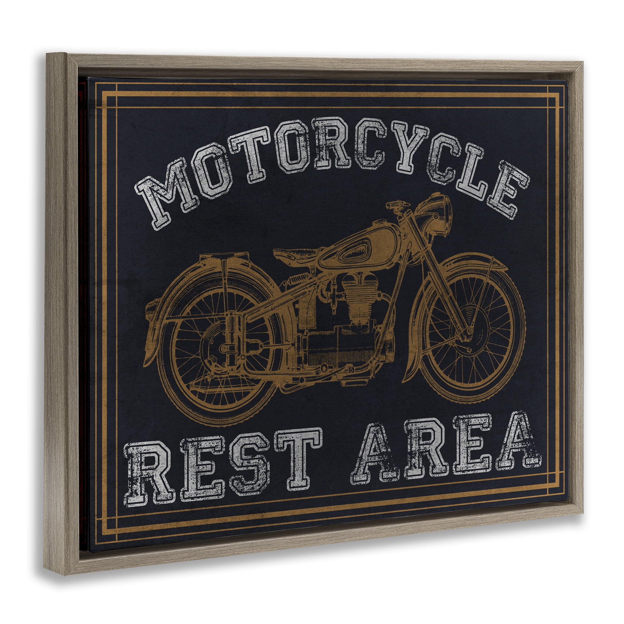 Stupell Industries Motorcycle Rest Area Brown Framed Floater Canvas Wall Art, design by Marcus Prime