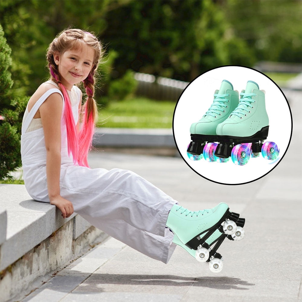 EONROACOO Kids Adult Roller Skates for Women Men, Light up Roller Sktes, Green(Women 8/Men 6.5)