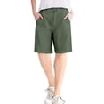 thumbnail image 2 of Stephy Womens Casual Solid Sport Zipper Waist Pants Shorts Elastic Waist Back Pockets Daily Shorts, Green, XXL, 2 of 5