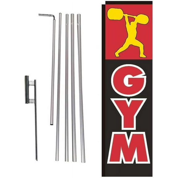 Gym Fitness Rectangle Feather Banner Flag with Pole Kit and Ground Spike for Gyms, Personal Trainers, and Health Center Business Owners