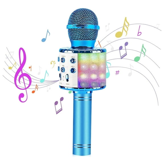 Kids Microphone, Wireless Microphone with LED Lights, Microphone Singing Toys Gifts for Kids and Adults, Blue