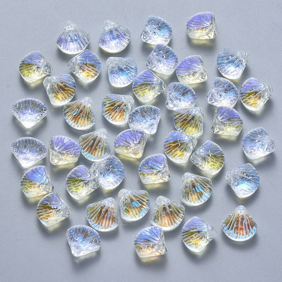 Transparent Spray Painted Glass Beads Top Drilled Beads AB Color Plated Scallop Shape Clear AB 10x10.5x6mm Hole: 1mm
