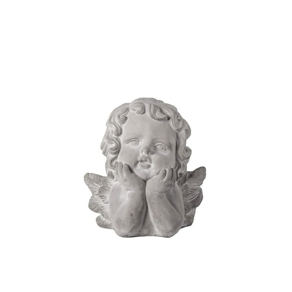 Cement Cherubin Resting Head Statue Concrete Finish Gray-7.50"H
