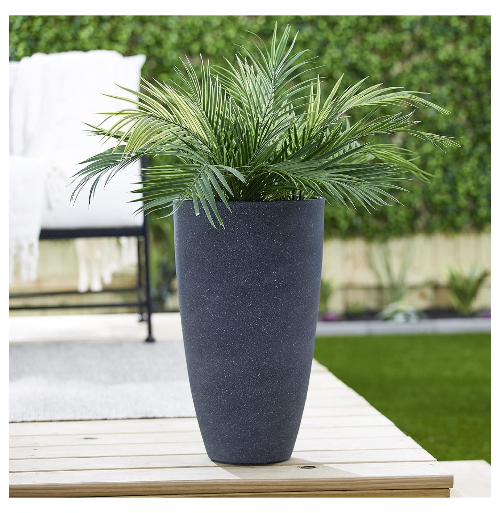Algreen 43229 Curved Tall Vase Planter, Weathered Grey - Modern Flower Pot for Indoor/Outdoor Use - Durable Stone & Resin Composite - UV Resistant