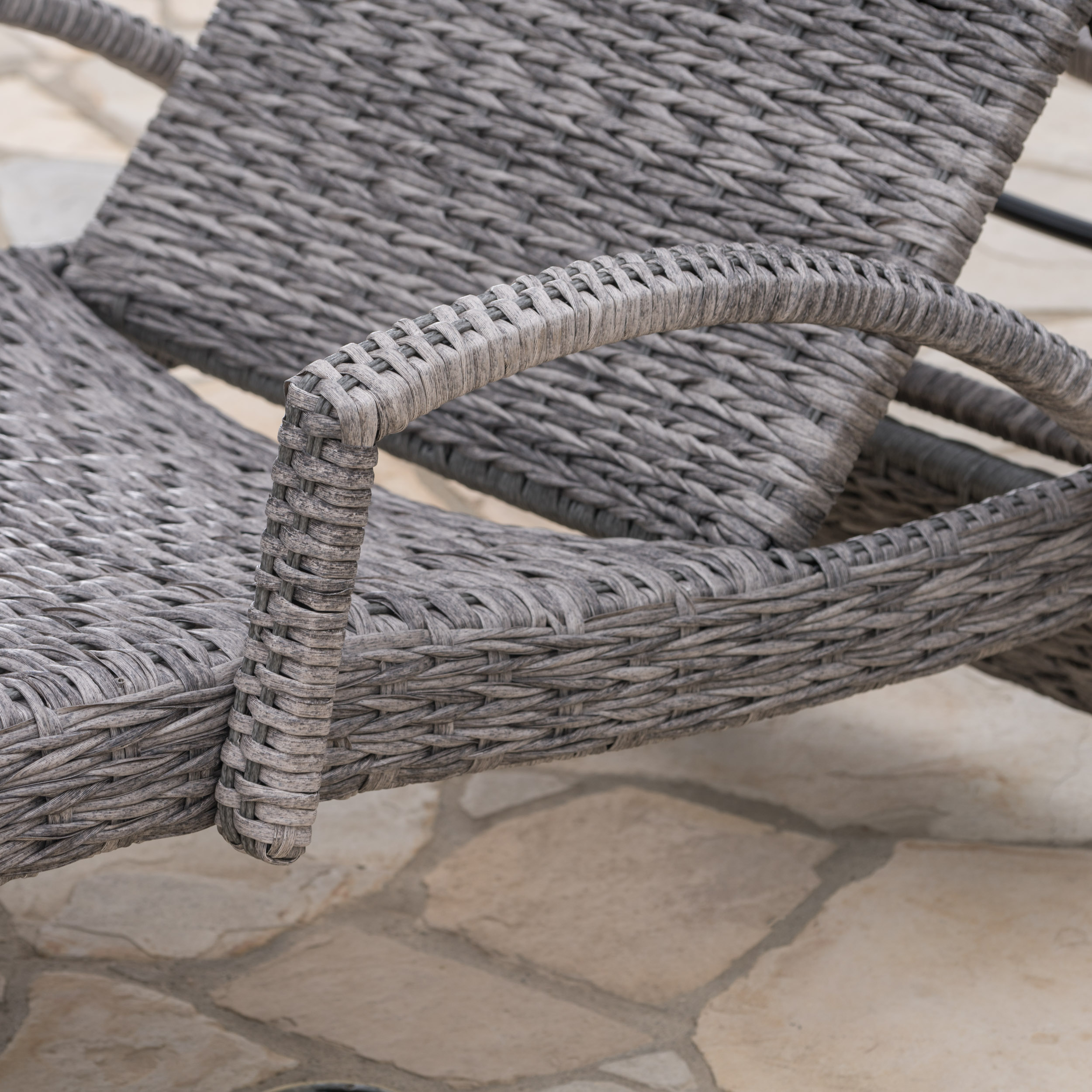 Emerald Outdoor 3 Piece Armed Wicker Chaise Lounges with Rectangular Side Table, Grey - image 3 of 6