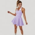 thumbnail image 3 of Women's Sleeveless Tennis Dress with Contrast Polo Collar and Flared Skirt Design - Medium, Purple, 3 of 7