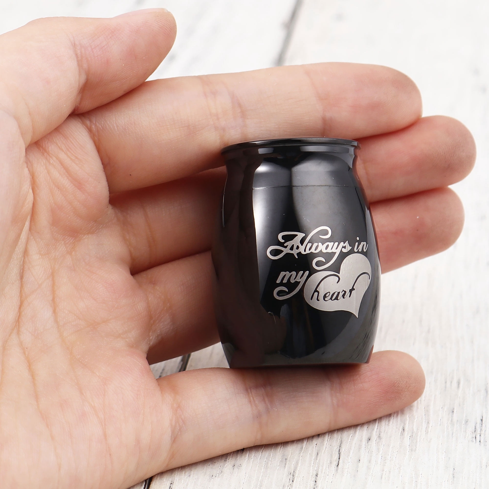 Always in my Heart Cremation Mini Urn, Small Memorial Urn Keepsake for Ashes, Memorial Urn for Pets, Mini Urn for Cremated Ashes, Memorial Keepsake Ashes Urn [Always in my Heart, Black, No Engraving]
