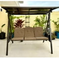 thumbnail image 2 of PURPLE LEAF Outdoor Patio Porch Swing with Adjustable PVC Canopy, 3-Seat Swing Chair Bench with Side Cup Holder for Backyard Front Porch Lawn, Cushions and Pillow Included, Beige, 2 of 10