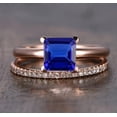 thumbnail image 2 of 1.75 Carat Blue Sapphire 6mm Princess Cut And Moissanite Diamond Halo Bridal Set in 10k Rose Gold, 2 of 4