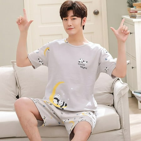 

QWZNDZGR Summer Knitted Cotton Short Sleeved Men s Pajamas Sets Male Pajama Set Striped Pajama For Men Sleepwear Suit Homewear Size 6316