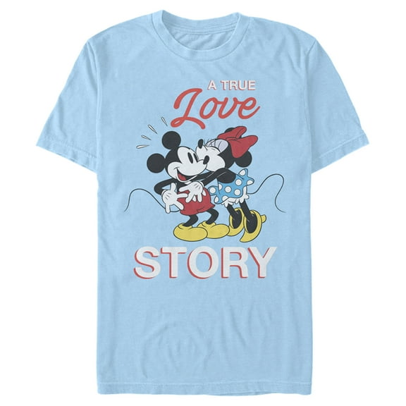 Men's Mickey & Friends True Love Story Graphic Tee Light Blue Small
