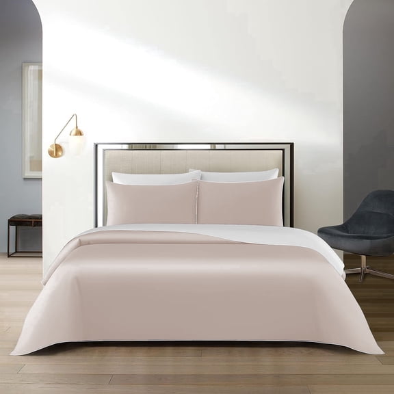BedDecor 3-Piece Reversible Duvet Cover Set in Blush & White for California King/King: Versatile Elegance for Your Bedroom