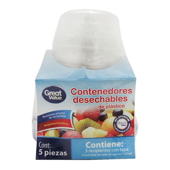 Contenedores desechables Great Value con tapa 5 pzas