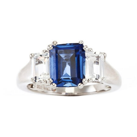 3.10 Carat T.G.W. Created Blue Sapphire and 1.58 Carat T.G.W. Lab White Sapphire Ring in Sterling Silver