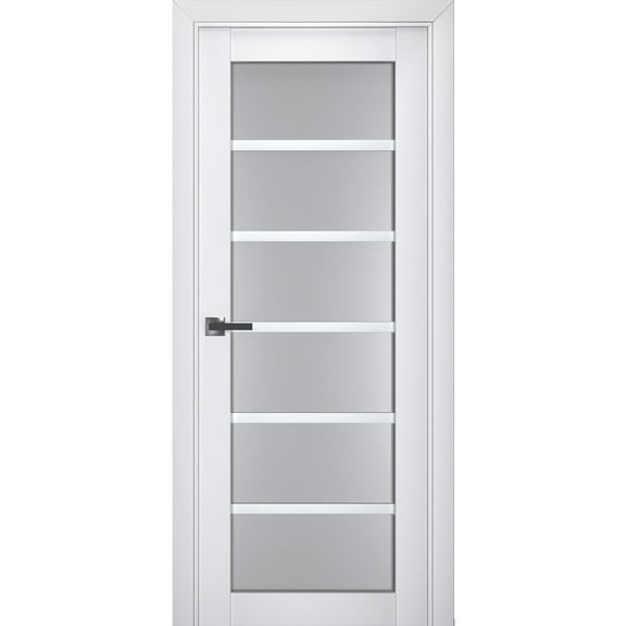Interior Solid French Door Frosted Glass | Veregio 7602 White Silk | Single Regular Panel Frame Trims Handle | Bathroom Bedroom Sturdy Doors -36" x 84"