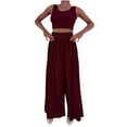 thumbnail image 2 of Idoravan Women Sets Clothing Clearance Womens Summer Solid Color Sleeveless Slim Vest+ Casual Wide Leg Pants Suit Set, 2 of 7