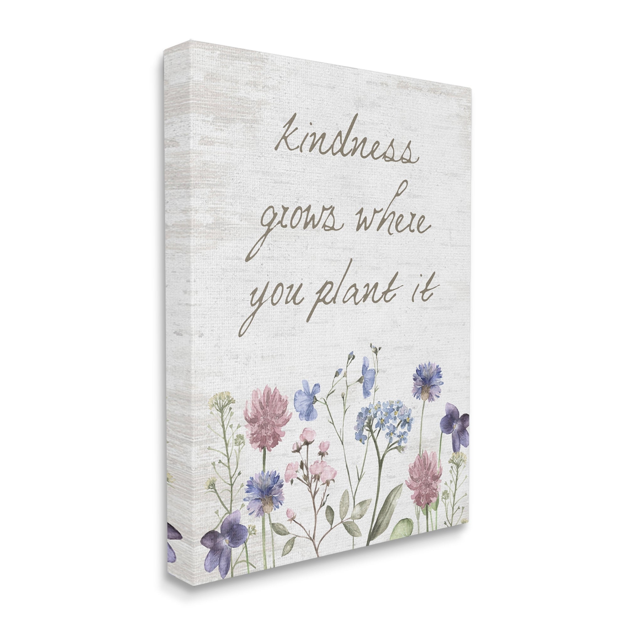 Stupell Industries Kindness Grows Blooming Florals Rustic Grain Pattern Graphic Art Gallery Wrapped Canvas Print Wall Art, Design by Lettered and Lined