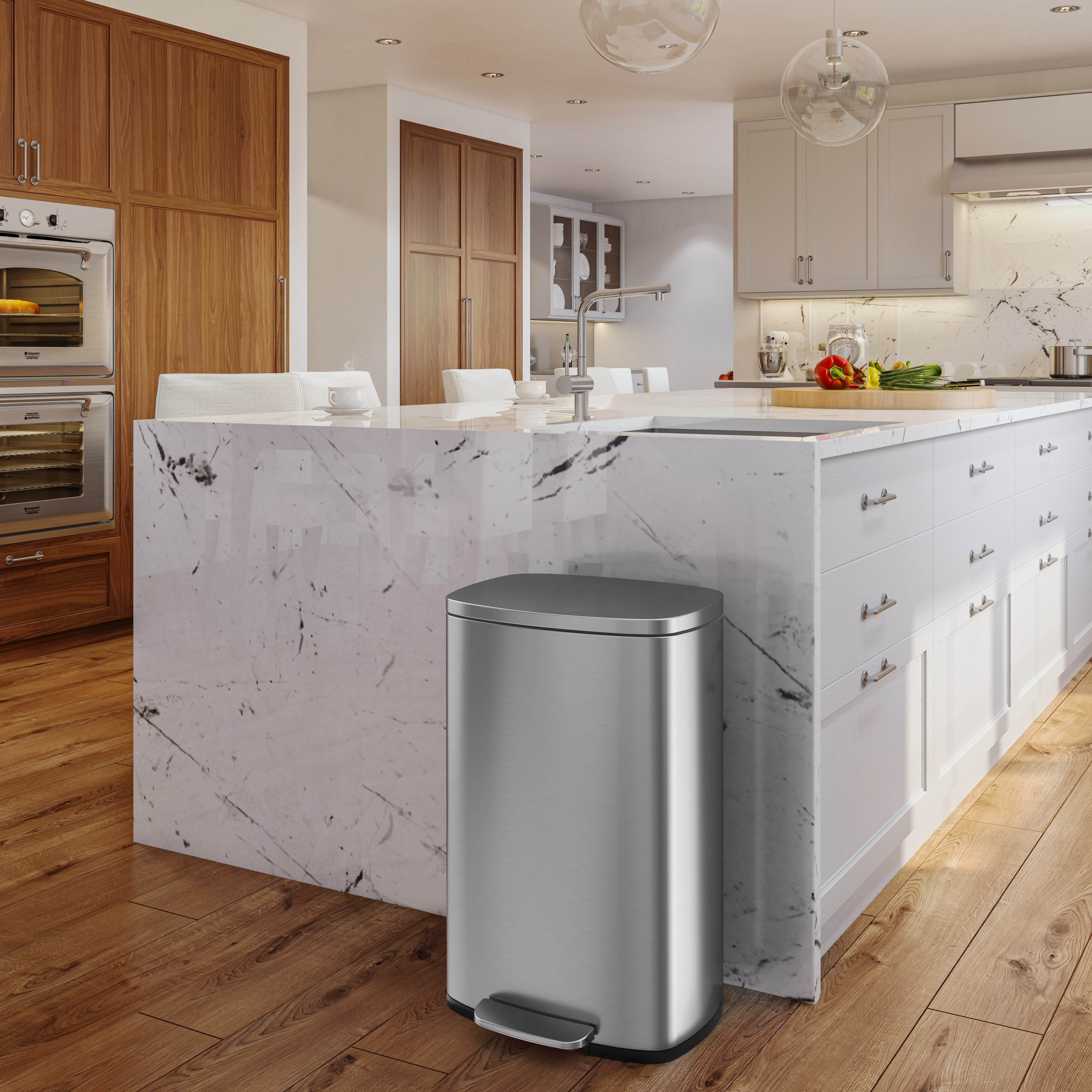 iTouchless SoftStep Stainless Steel Indoor Step Trash Can with Lid 13.2 Gallon Silver (PC13RSS)