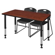 Regency Kee 48" x 30" Height Adjustable Classroom Table - Cherry & 2 Zeng Stack Chairs- Black