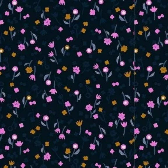 Neko and Tori - Flower Picking - Night Rayon Fabric - Black - Itsuko Naka