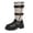 Black, variant on Women Platform Heel Mid Calf Riding Boots | Vintage Patchwork Buckle Knight Motorcycle Shoes