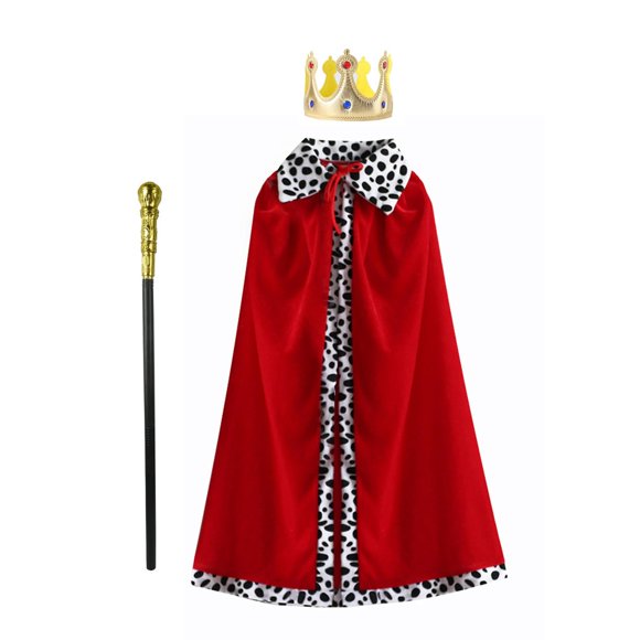 Set de disfraz CLOOOUDS King, capa roja, corona dorada, cetro