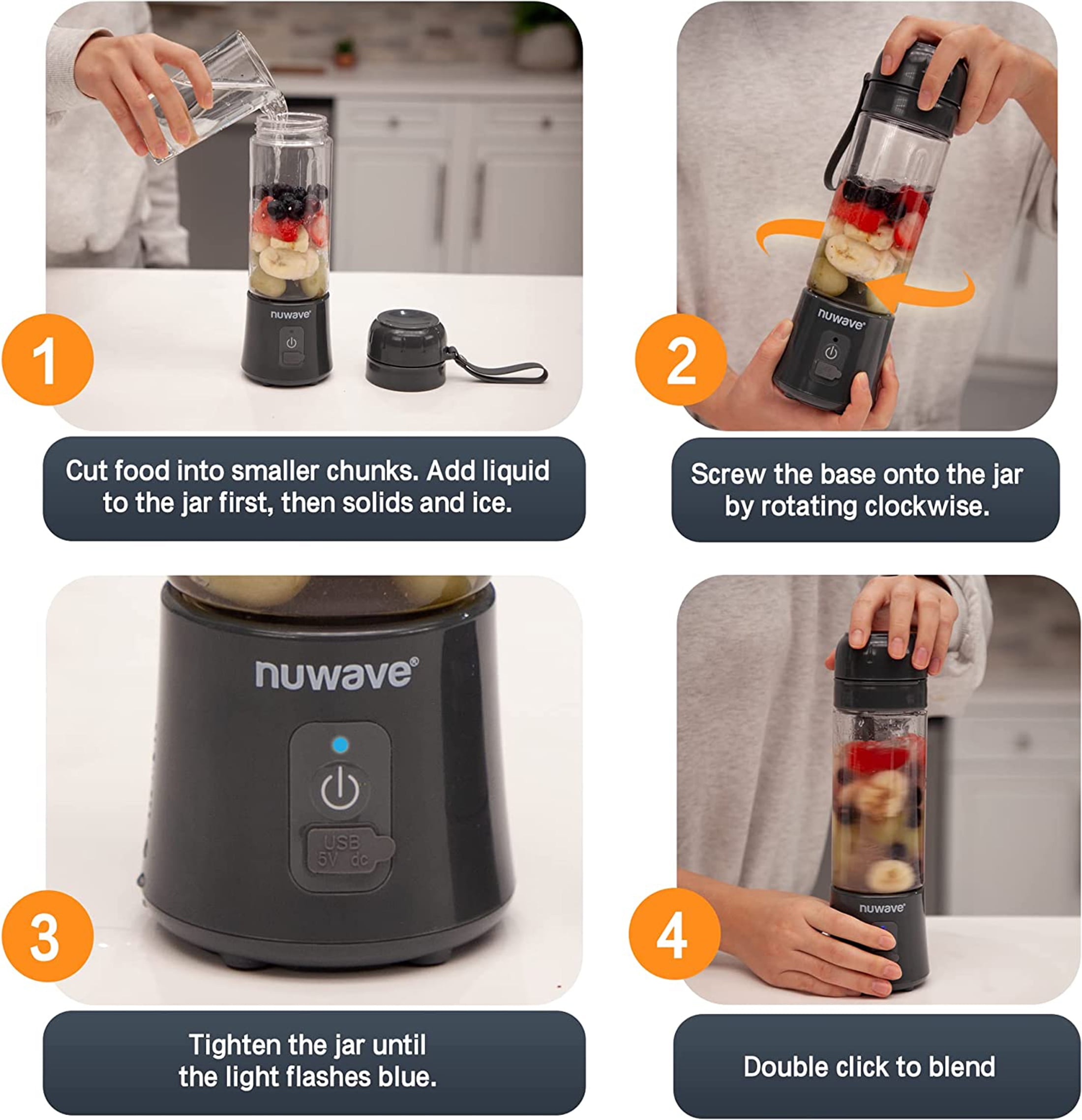 Nuwave 18 oz Portable Blender for Shakes and Smoothies with 6-Piece-Blade for Crushing Ice and Fruit