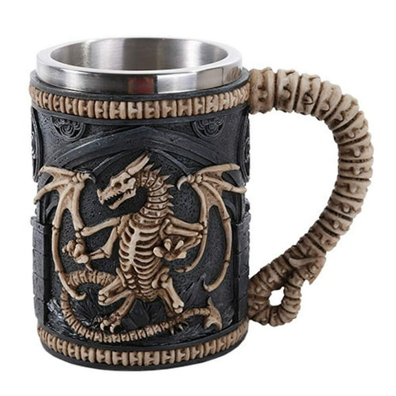 Pacific Giftware Gothic Skeleton Dragon Skull Tankard Beer Stein 16 oz Stainless Steel Insert
