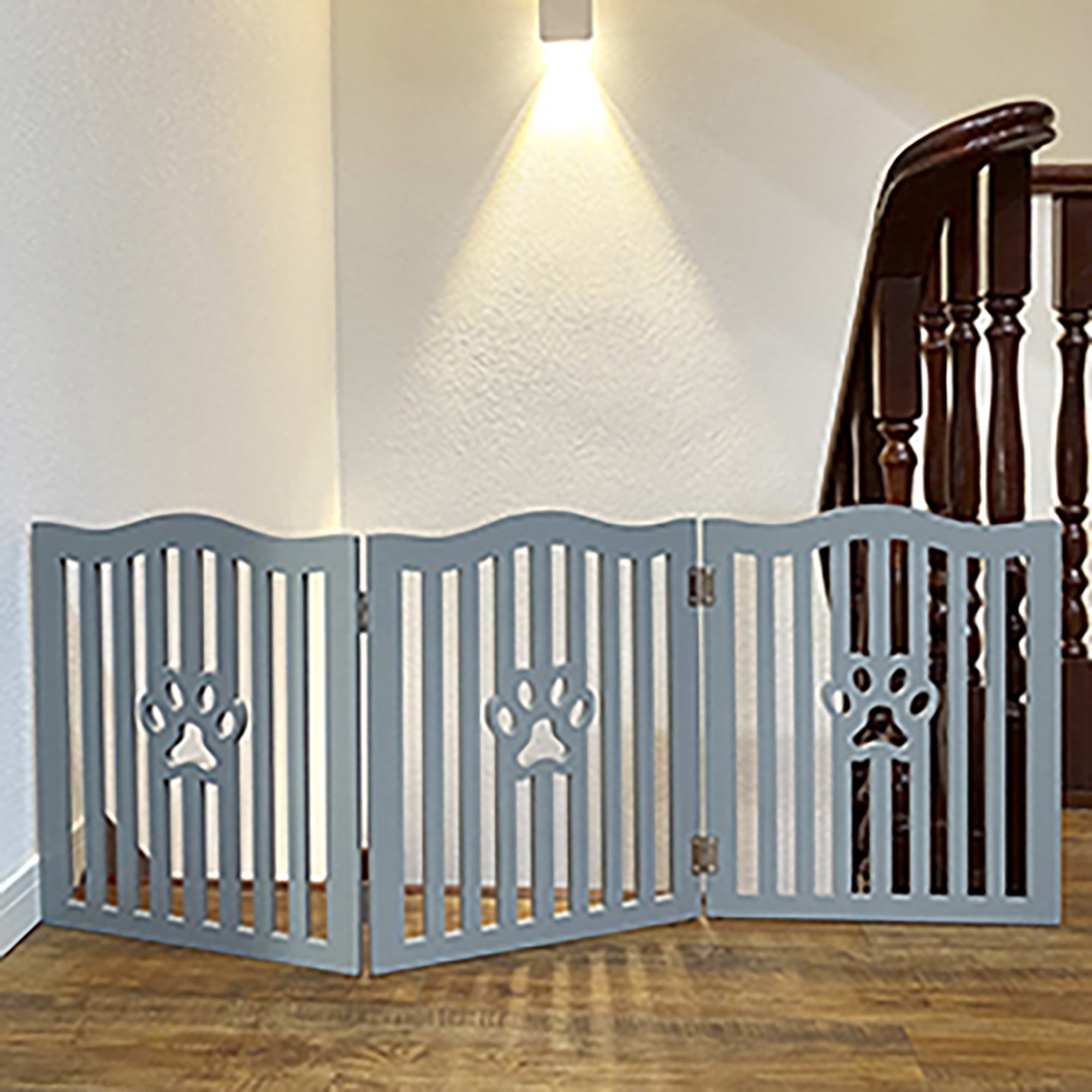 Trimate Wooden Free Standing Pet Gate for Small Dogs and Cats, Grey